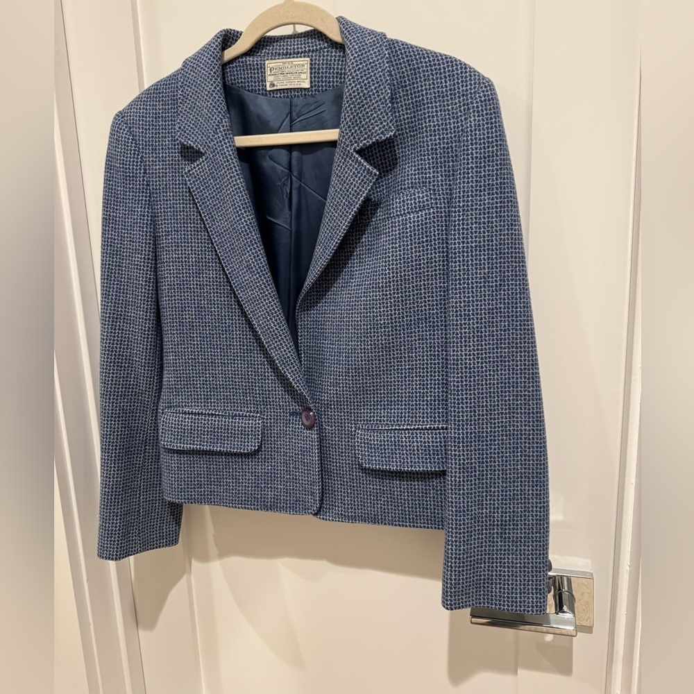 Pendleton tweed Classic Blue Textured Blazer size 10 no size tag - Picture 5 of 12